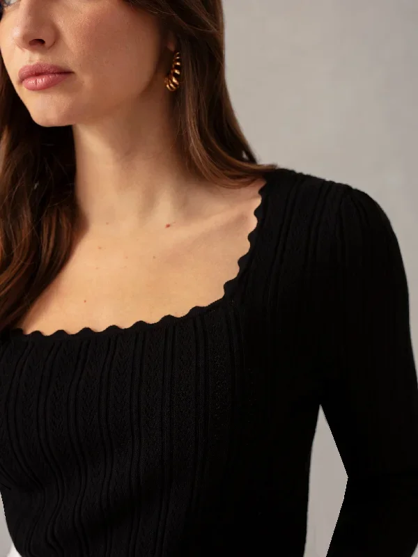 black-crochet-knit-square-neck-top