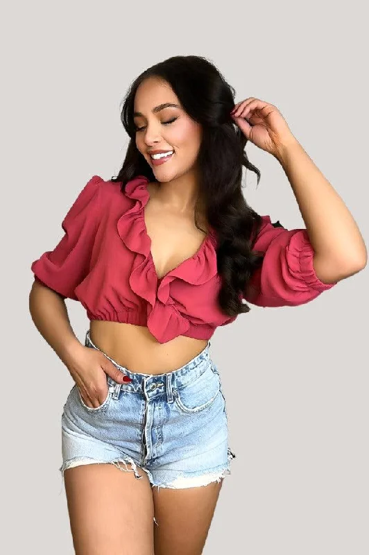 burgundy-frilled-deep-plunge-crop-top