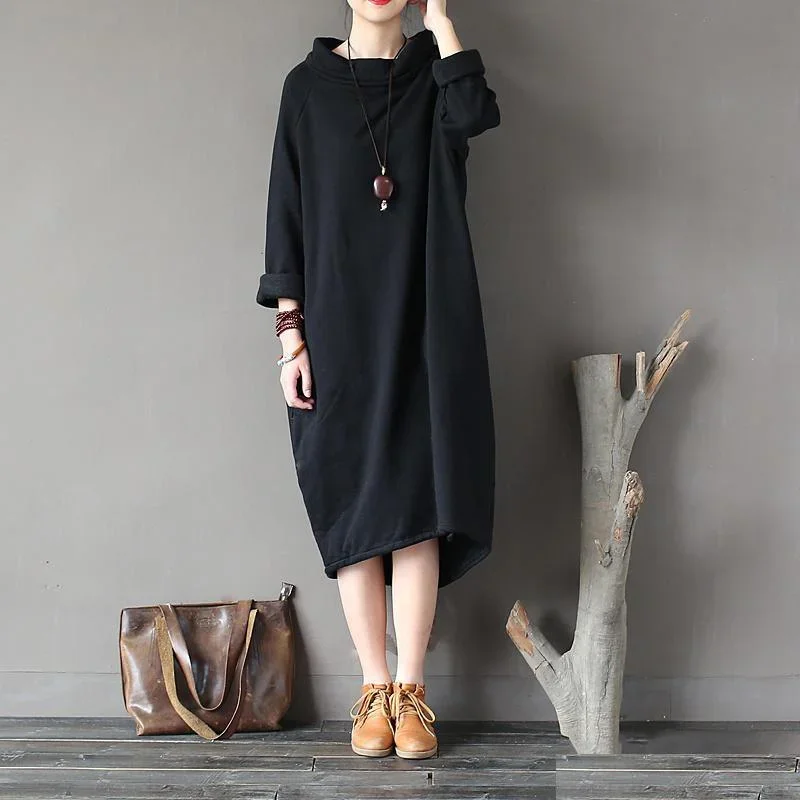 Buy cotton clothes For Women Omychic patchwork Neckline black high neck cotton Dresses