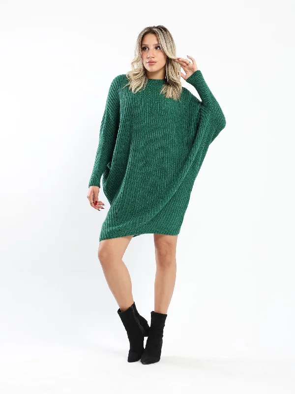 Dress - Knitted - Batwing Sleeves