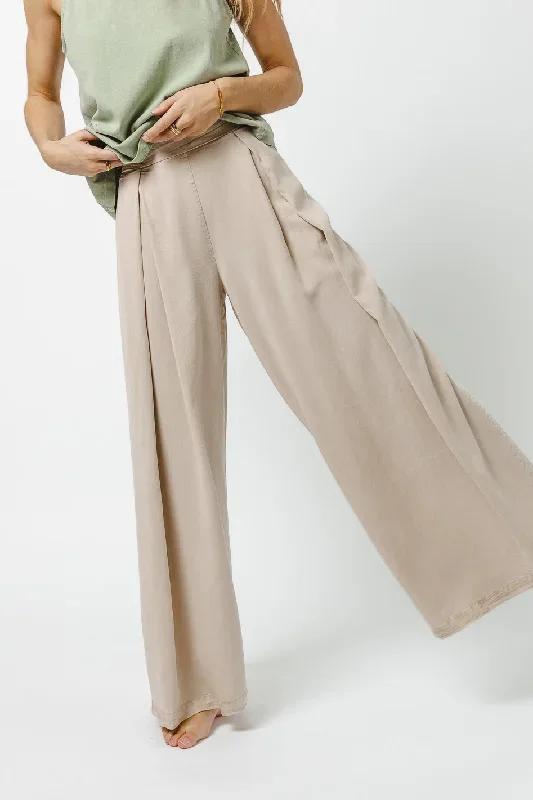 Katie Wide Leg Tencel Pants in Taupe - FINAL SALE