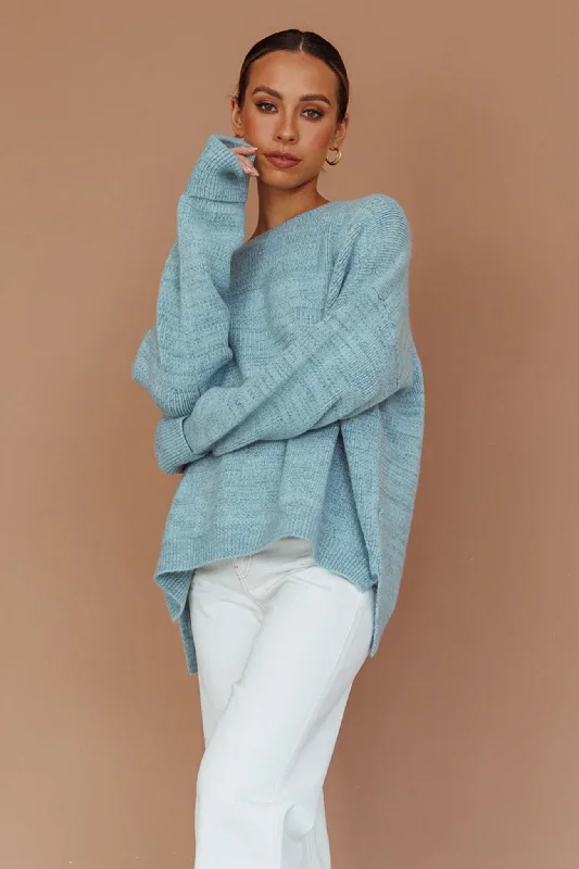 Kayce Dropped Shoulder Knit Sweater Sky Blue