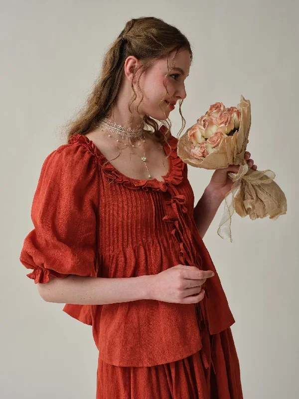 tie-front-ruffled-linen-blouse-red-blouse-victorian-blouse-vintage-blouse-puff-sleeve-blouse-women-blouse-linennaive tie-front-ruffled-linen-blouse-red-blouse-victorian-blouse-vintage-blouse-puff-sleeve-blouse-women-blouse-linennaive