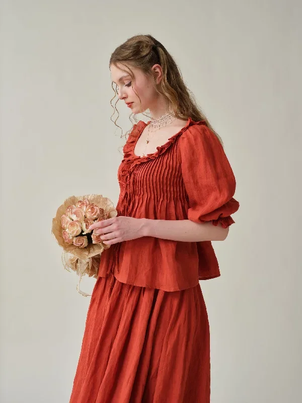 tie-front-ruffled-linen-blouse-red-blouse-victorian-blouse-vintage-blouse-puff-sleeve-blouse-women-blouse-linennaive tie-front-ruffled-linen-blouse-red-blouse-victorian-blouse-vintage-blouse-puff-sleeve-blouse-women-blouse-linennaive
