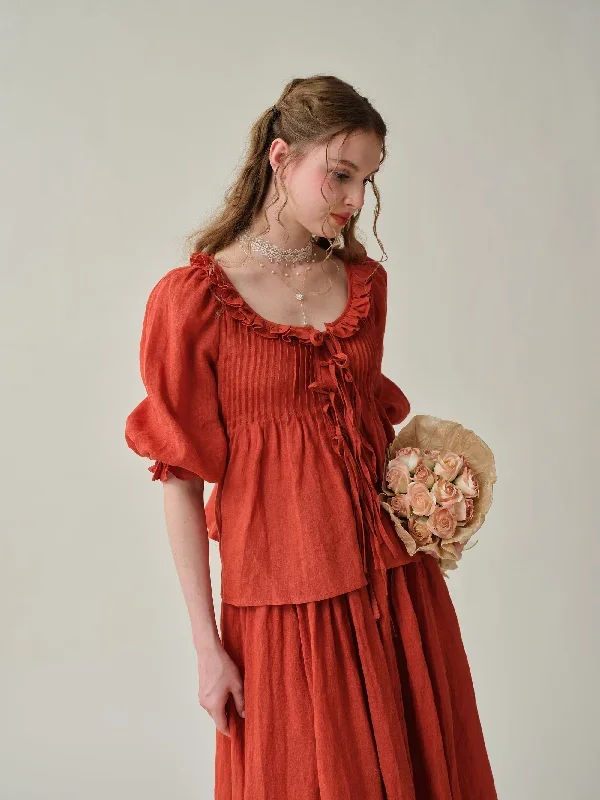 tie-front-ruffled-linen-blouse-red-blouse-victorian-blouse-vintage-blouse-puff-sleeve-blouse-women-blouse-linennaive tie-front-ruffled-linen-blouse-red-blouse-victorian-blouse-vintage-blouse-puff-sleeve-blouse-women-blouse-linennaive