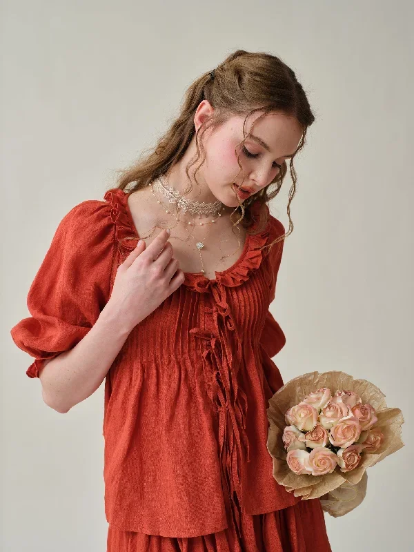 tie-front-ruffled-linen-blouse-red-blouse-victorian-blouse-vintage-blouse-puff-sleeve-blouse-women-blouse-linennaive tie-front-ruffled-linen-blouse-red-blouse-victorian-blouse-vintage-blouse-puff-sleeve-blouse-women-blouse-linennaive