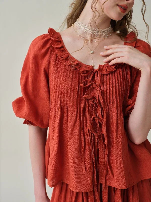 tie-front-ruffled-linen-blouse-red-blouse-victorian-blouse-vintage-blouse-puff-sleeve-blouse-women-blouse-linennaive tie-front-ruffled-linen-blouse-red-blouse-victorian-blouse-vintage-blouse-puff-sleeve-blouse-women-blouse-linennaive