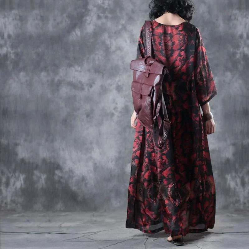 trendy-black-red-prints-sundress-o-neck-bracelet-sleeved-floor-length-dress-patchwork-dress