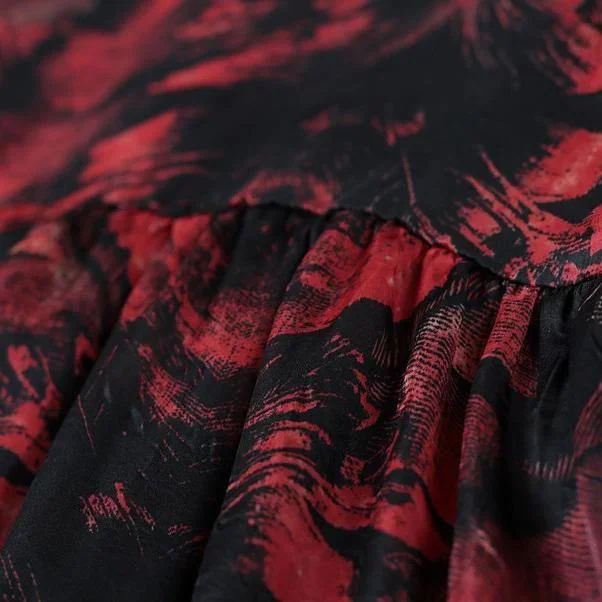 trendy-black-red-prints-sundress-o-neck-bracelet-sleeved-floor-length-dress-patchwork-dress